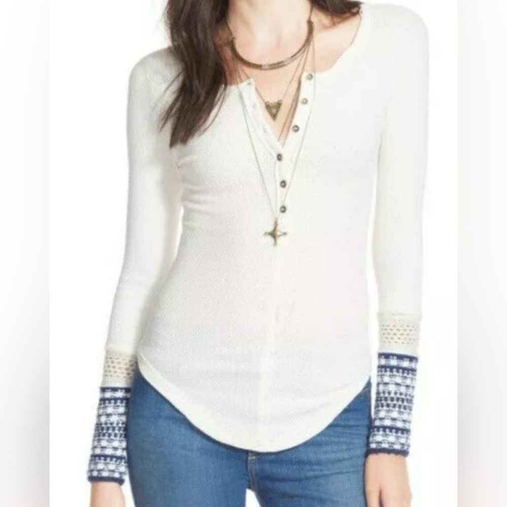 Free People White  Henley Long Sleeve Top